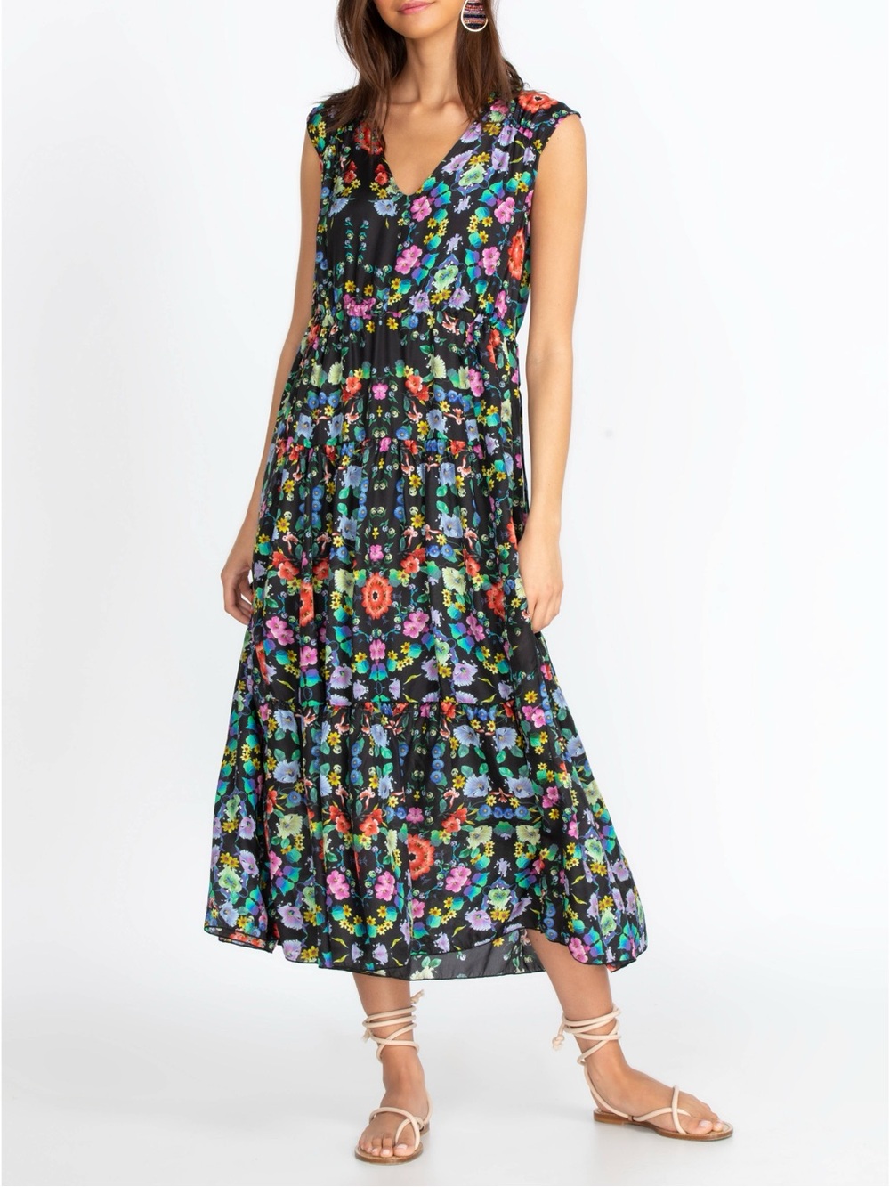Johnny Was Ella Flower Natania Maxi Dress with Multicolor Blooms